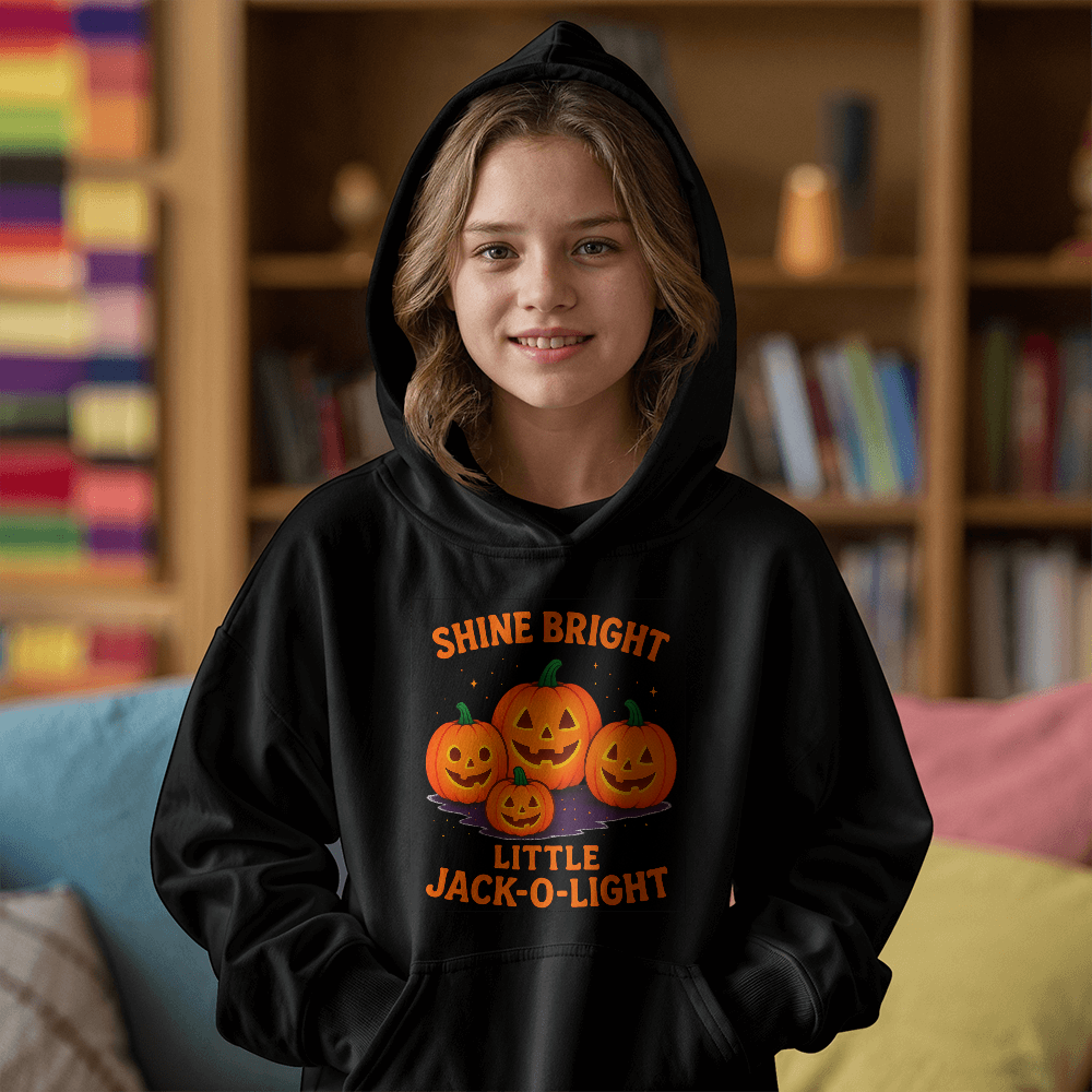 Shine Bright Little Jack-O-Light -- Kids Halloween Hoodie